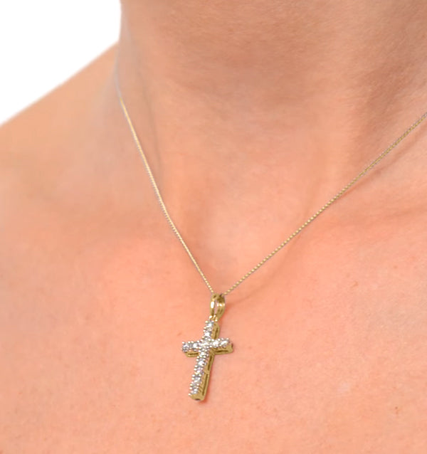 Lab Diamond Cross Necklace Pendant 0.22ct set in 18K Gold Vermeil